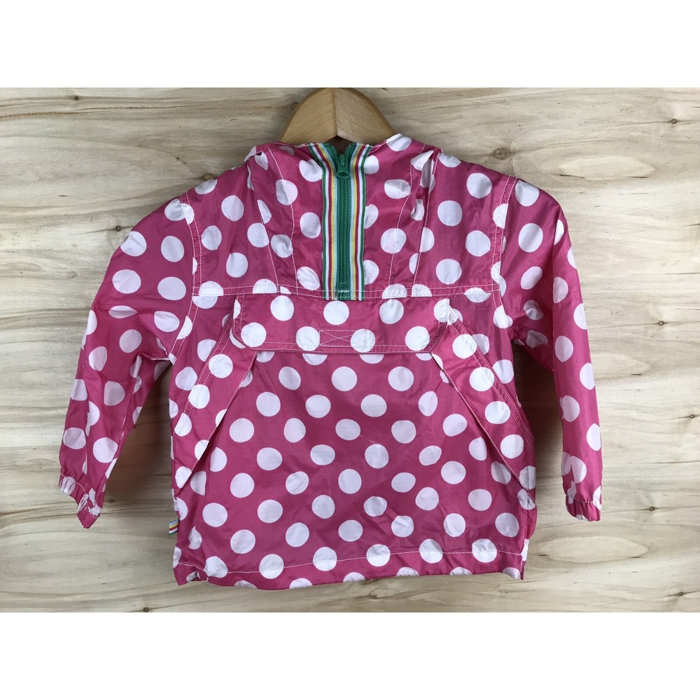 Mini Boden Windbreaker Pullover Jacket Pink White Polka Dot Hood 2-3 Years EUC